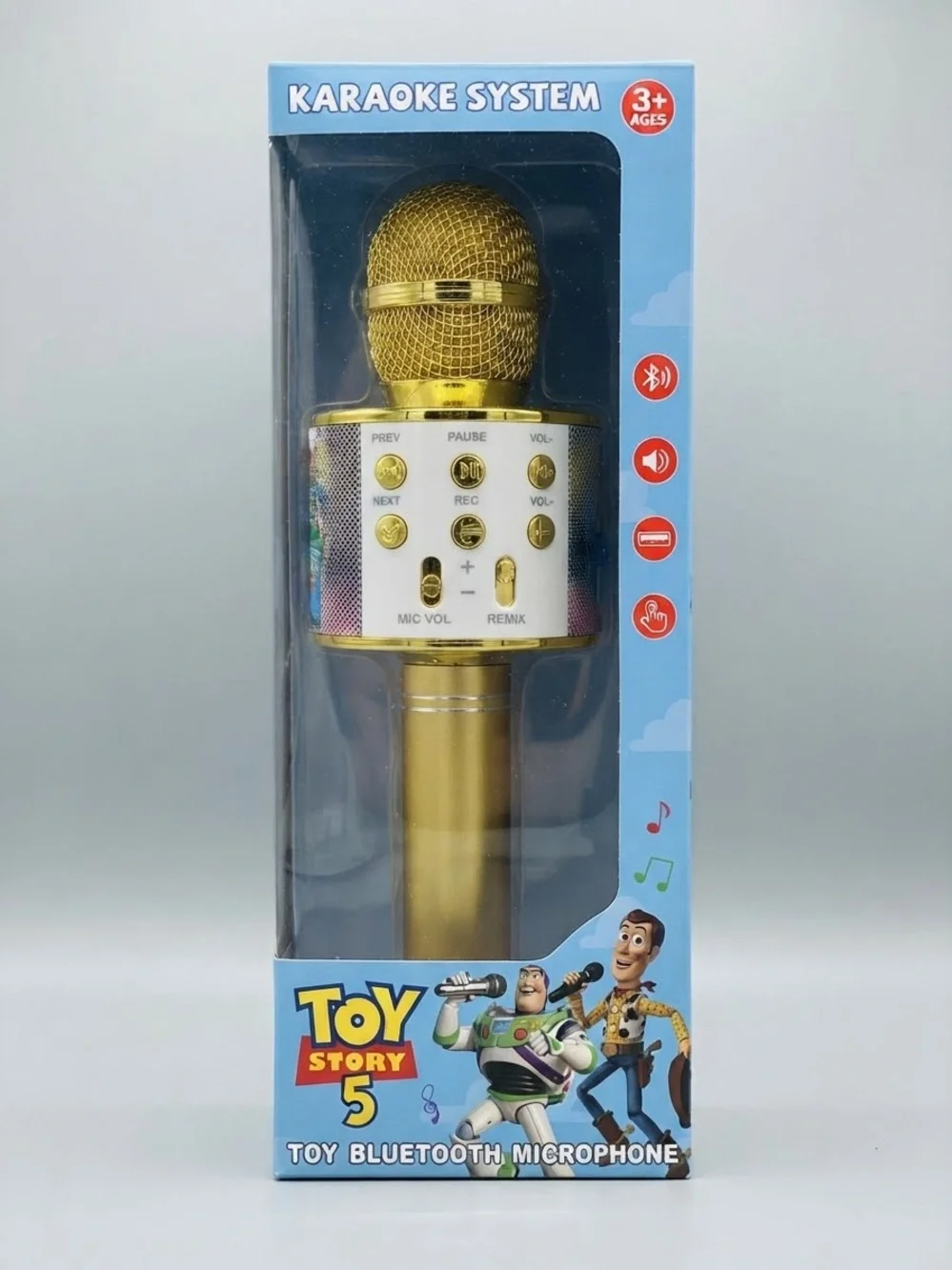 Toy Story Karaoke Bluetooth Microphone– Gold Wireless Kids Singing Mic
